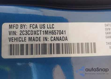 2021 Dodge Charger R/T Rwd из США, поврежденный, VIN 2C3CDXCT1MH657041